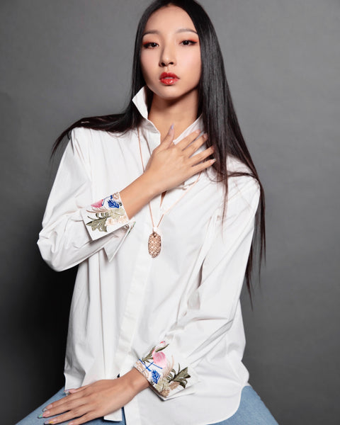 Embroidered cotton white shirt